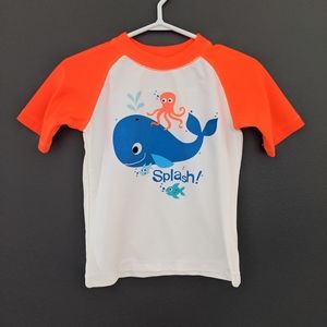 White & orange whale print rashguard swimsuit top